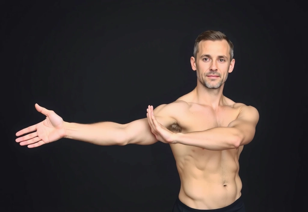 A focused male yoga instructor demonstrating a balancing pose, conveying strength and serenity.