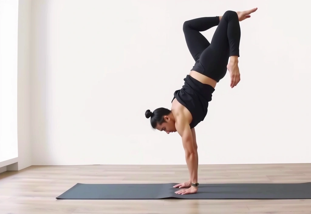 A person demonstrating advanced yoga pose, representing strength and mobility